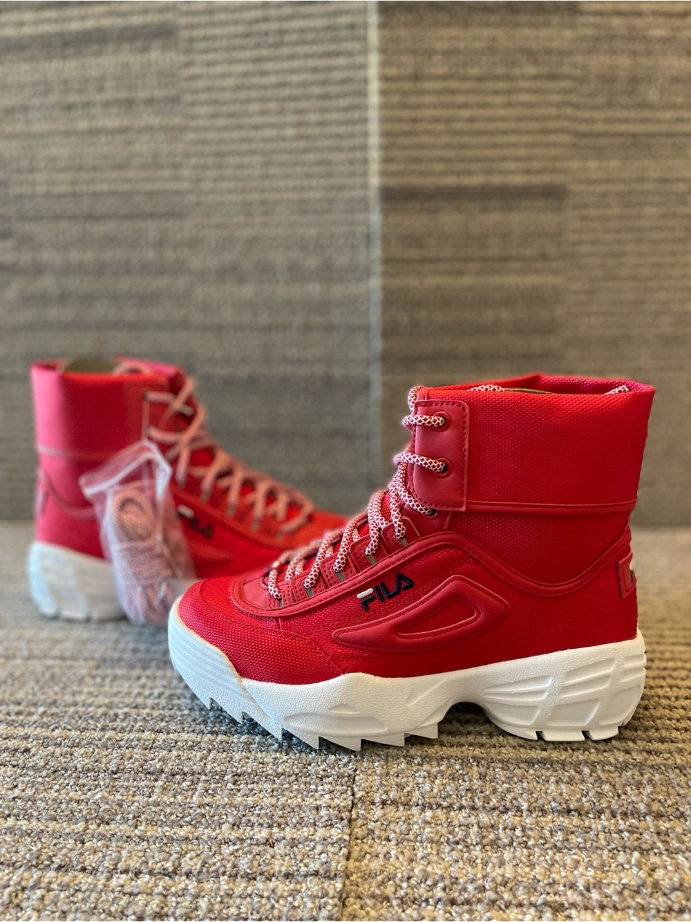 FILA Disruptor Ballistic Red High-Top Platform Sneaker Boots 7.5